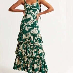 Abercrombie & Fitch Ruffle Tiered Maxi Dress (Green Print)